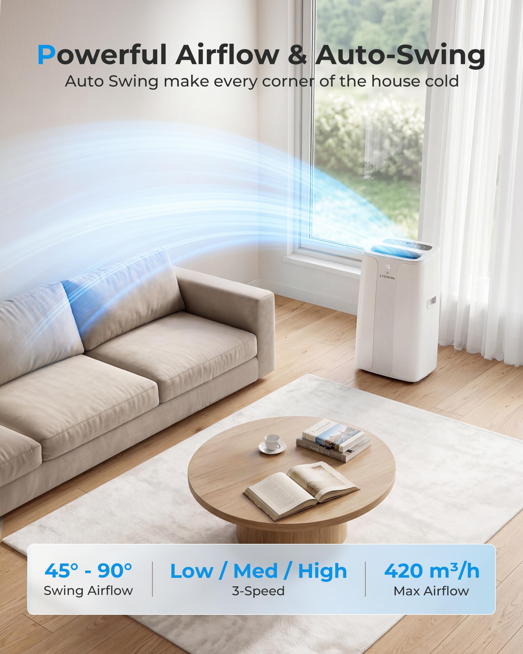 14000 BTU Portable Air Conditioner with Dehumidifier, Fan, Auto Swing & Remote Control