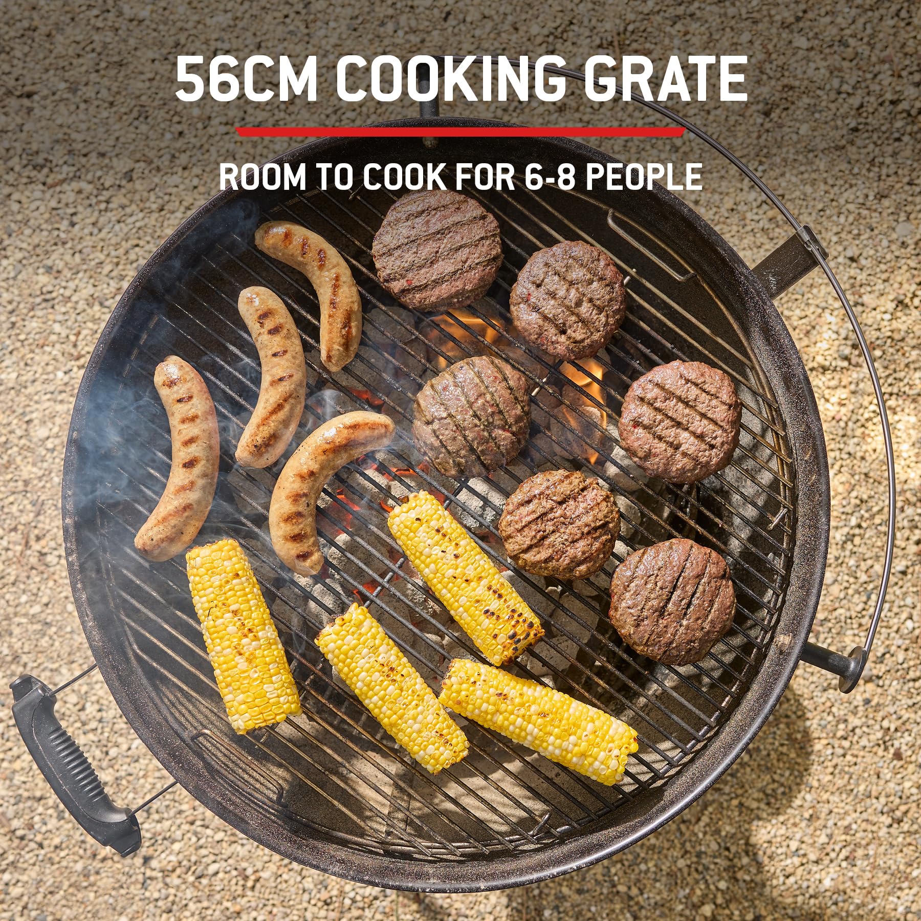 57cm Charcoal Kettle BBQ Grill with Lid Thermometer & One-Touch Cleaning System