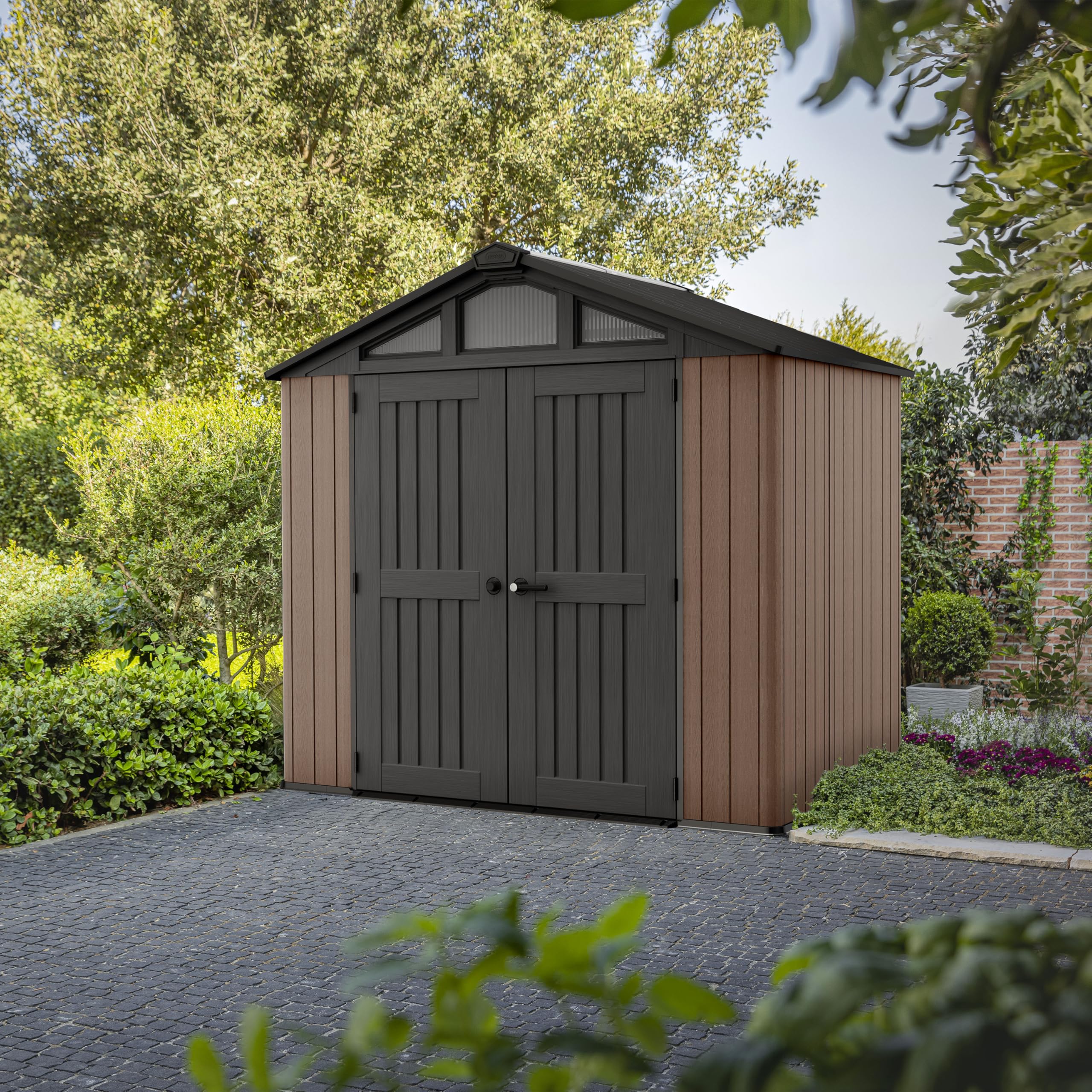 8x8ft Heavy Duty Outdoor Garden Storage Shed with Windows & Reinforced Roof